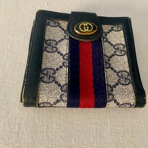 Gucci Blue and Red Stripe Monogram Wallet